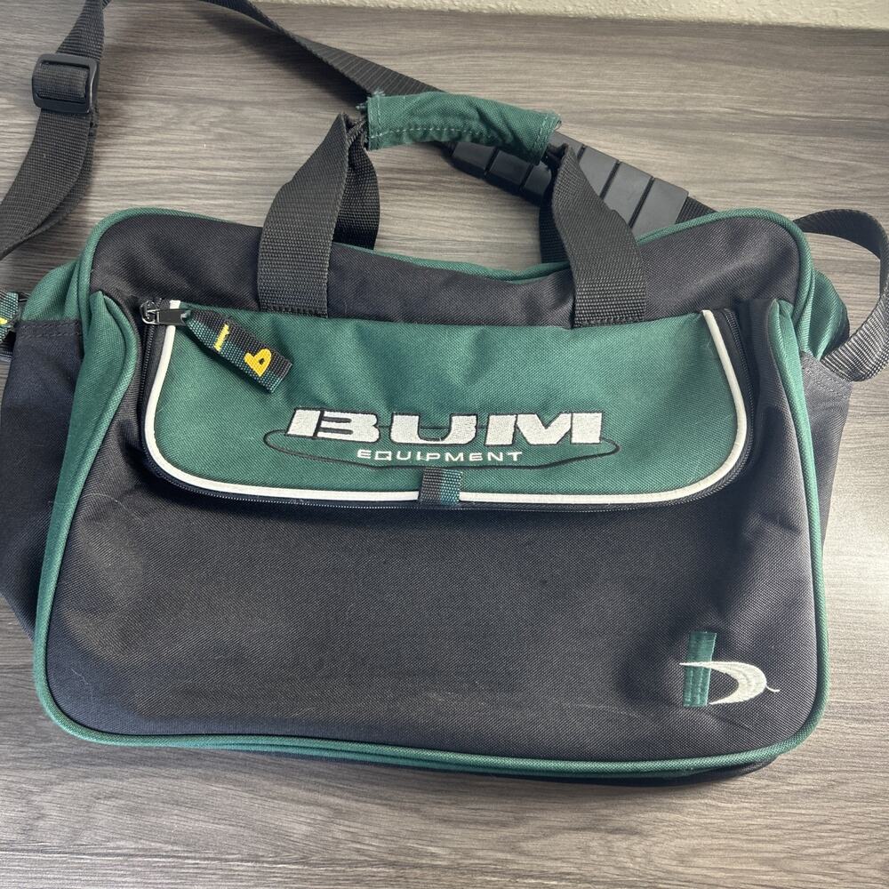 Vintage BUM Equipment Bag Black Green 80s Gym Travel Shoulder Duffel Retro